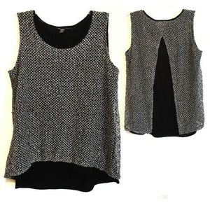 INC Crochet Sequin Split Back Top Black & White